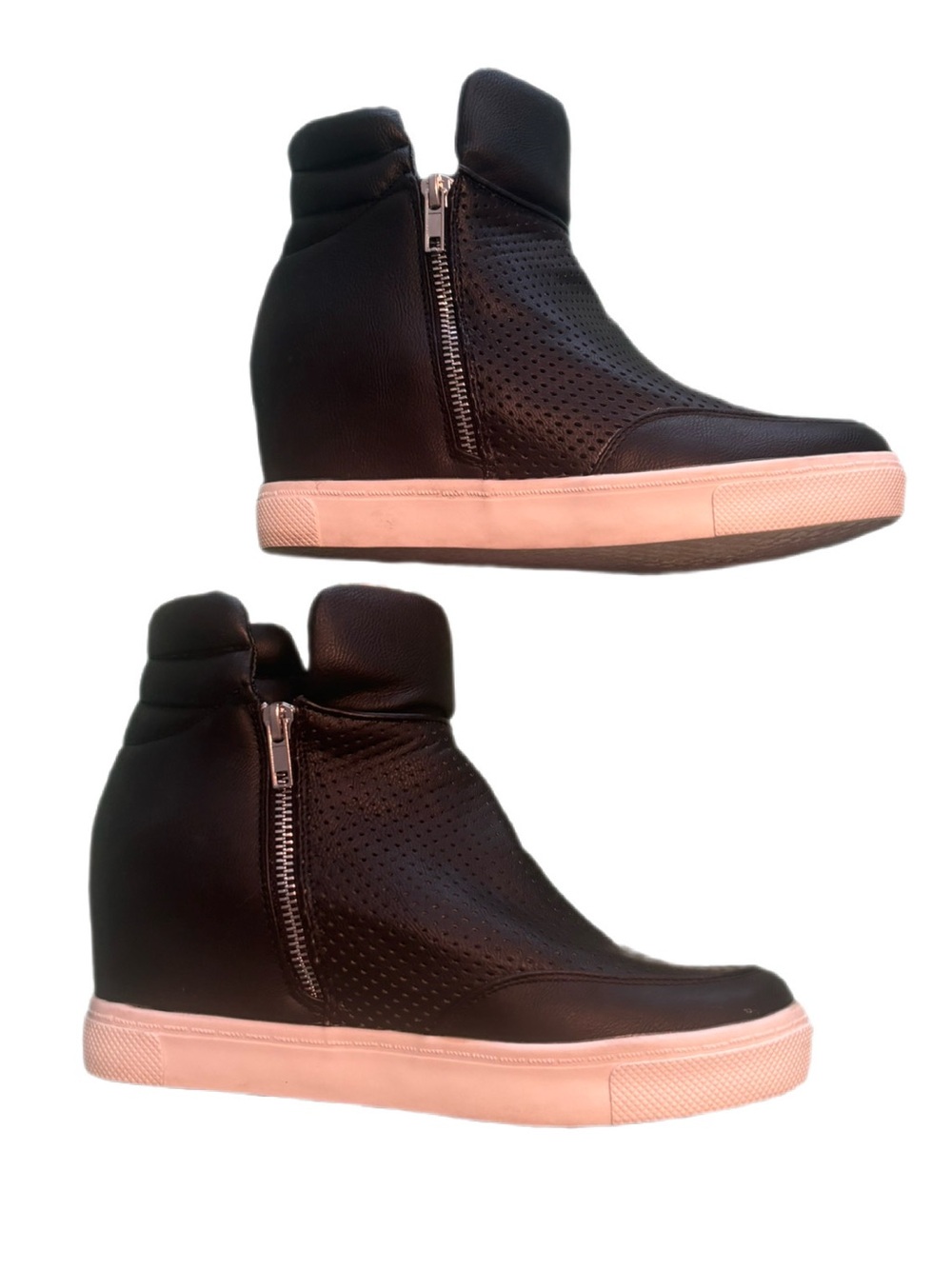 Steve Madden Linqsp Black Perforated Wedge Sneakers - Size 7.5 US